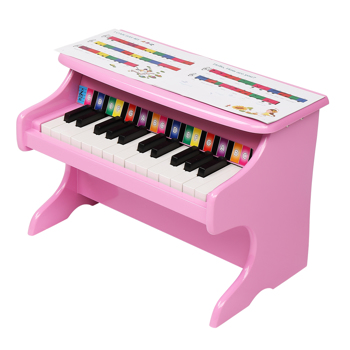 Wooden Toys: 25-key Children\\'s Wooden Piano / Vertical (without Chair) Mechanical Sound Quality Pink