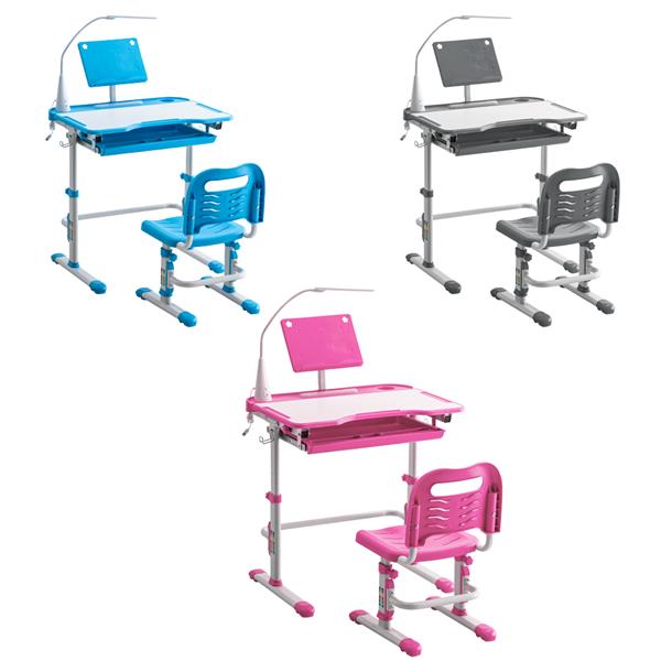 Student Desks and Chairs Set C Style with Light White Lacquered White Surface and Light Gray Plastic [70x48x(52-74)cm]