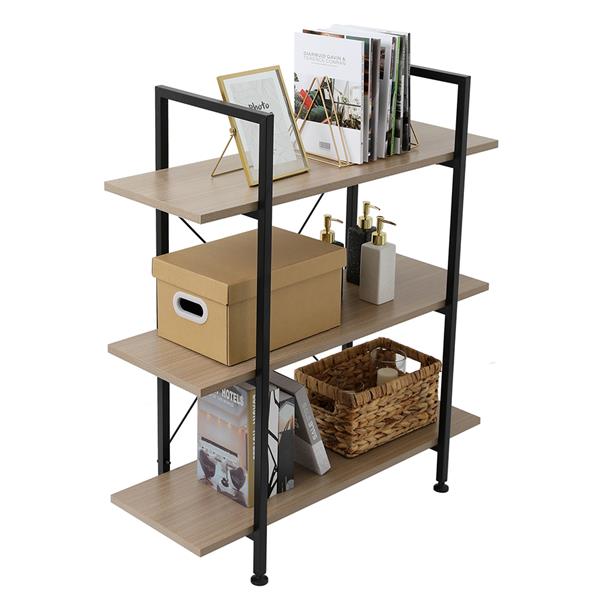 3-Tier Industrial Bookcase and Book Shelves, Vintage Wood and Metal Bookshelves,Gray