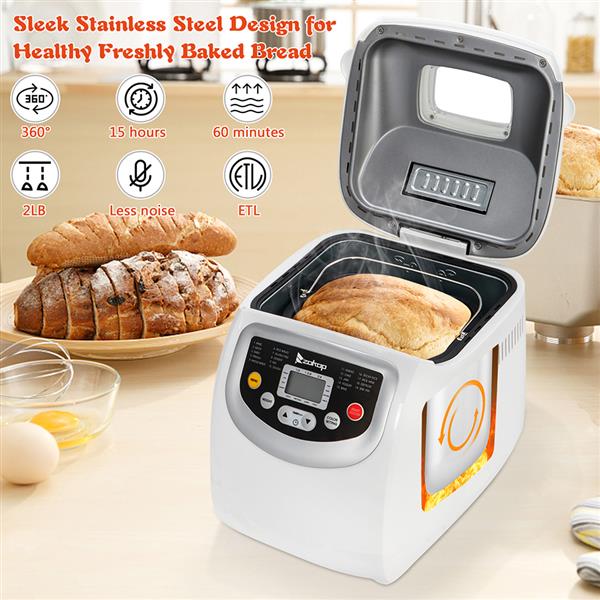 BM8021 2LB Bread Maker Machine With Automatic Feeding Function,High Temperature Resistant Environmental Protection Plastic ,White ,110V 550W US plug