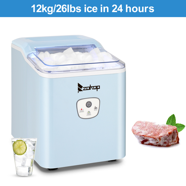 120V 120W 26lbs/12kg/24h Ice Maker Blue Plastic Transparent Lid/Button Type Household