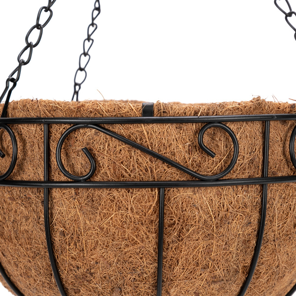 4pcs 12" Black Painted Round Wrought Iron Coconut Palm Hanging Basket