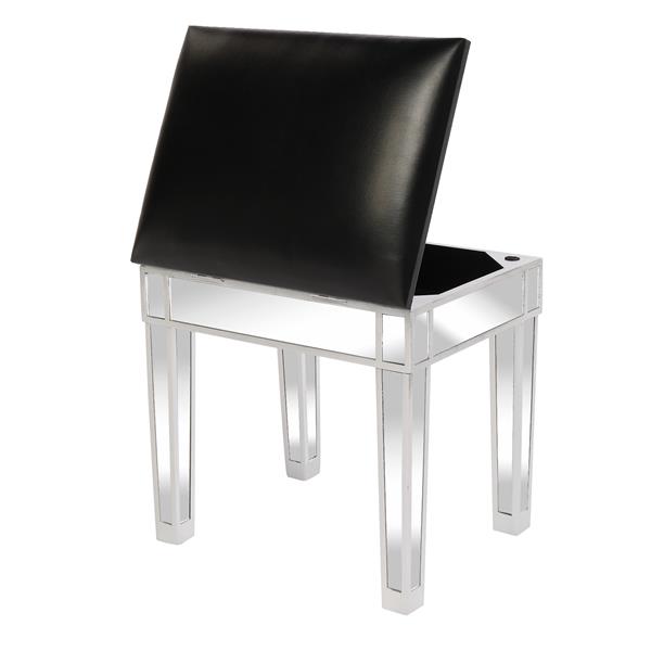 Modern Style Mirrored Vanity Stool Black