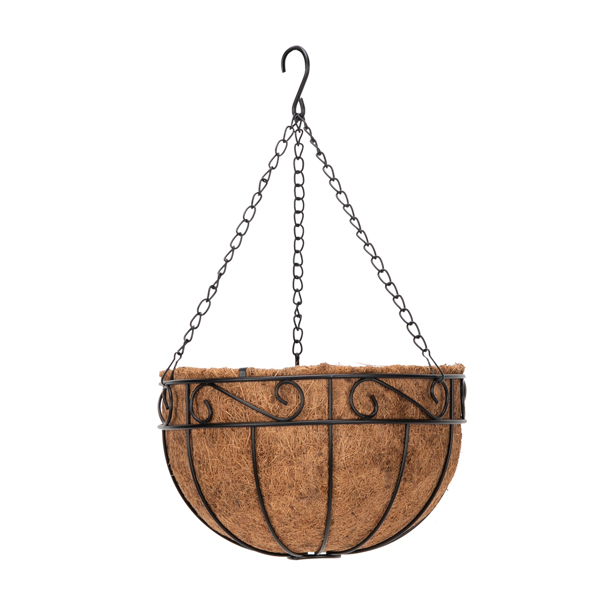 4pcs 12" Black Painted Round Wrought Iron Coconut Palm Hanging Basket