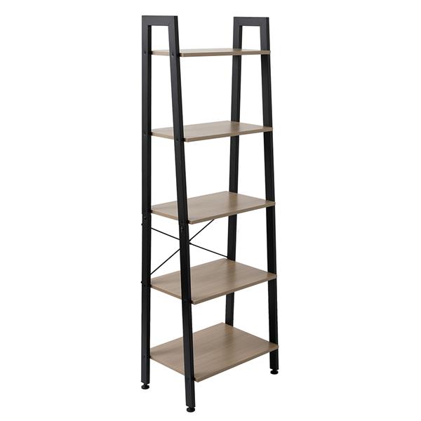 5 Tiers Industrial Ladder Shelf,Bookshelf, Storage Rack Shelf for Office, Bathroom, Living Room，Gray Color