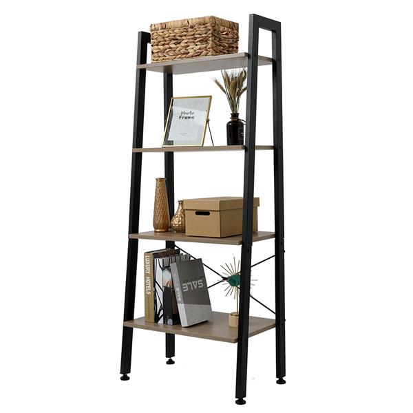 4 Tiers Industrial Ladder Shelf,Bookshelf, Storage Rack Shelf for Office, Bathroom, Living Room，Gray Color