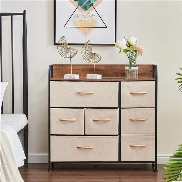 7 Drawer Dresser, Dresser Organizer, Fabric Dressers for Bedroom, Storage Tower for Hallway, Entryway, Closets, Sturdy Steel Frame, Wood Top & Handles