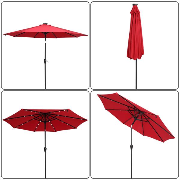 9FT Light Umbrella Waterproof Folding Sunshade Wine Red(Resin Baseis not included, and 75690825、65010574、94617980、53133242 codes are required for the resin base)
