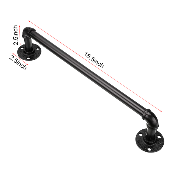 16 Inch Industrial Iron Pipe Towel Rack Holder(Black)