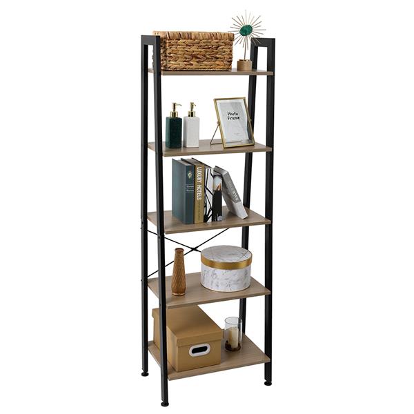 5 Tiers Industrial Ladder Shelf,Bookshelf, Storage Rack Shelf for Office, Bathroom, Living Room，Gray Color