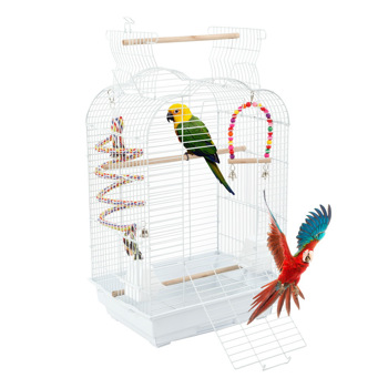 27\\" Bird Cage Pet Supplies Metal Cage with Open Play Top with tow Additional Toys White