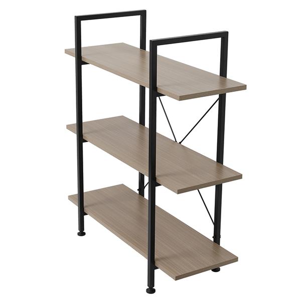 3-Tier Industrial Bookcase and Book Shelves, Vintage Wood and Metal Bookshelves,Gray