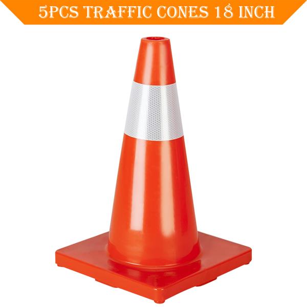 5Pcs Traffic Cones 18" Orange Slim Fluorescent Reflective Road Safety Parking Cones
