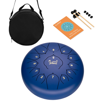 【Do Not Sell on Amazon】Glarry 12\\" 13-tone Steel Tongue Drum Stainless Steel Handpan Drum Empty Drum Portable Drum Pack Drumsticks Large Ripple Blue