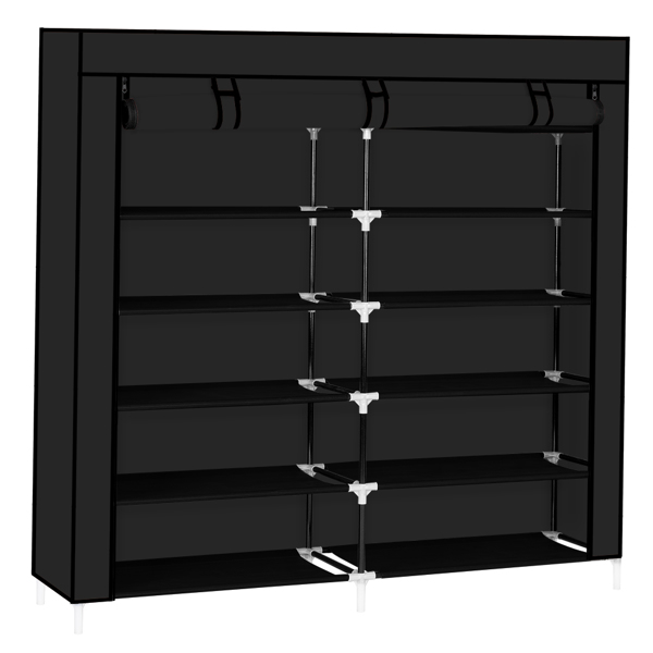 7 Tiers Portable Shoe Rack Closet Fabric Cover Shoe Storage Organizer Cabinet Black
