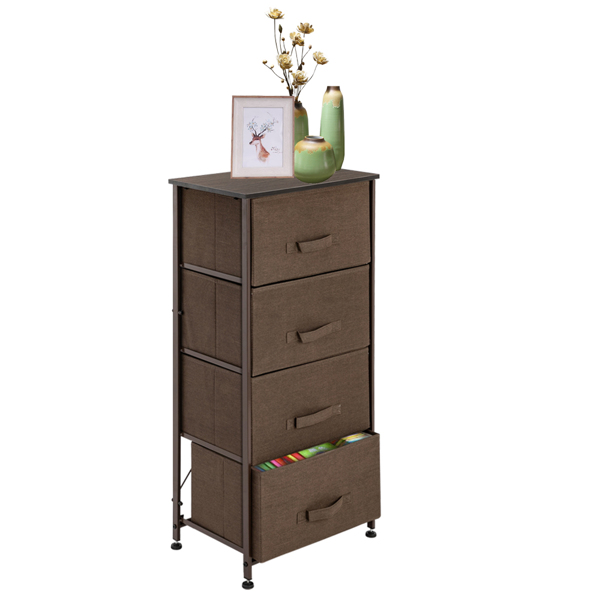 4-Tier Dresser Tower, Fabric Drawer Organizer With 4 Easy Pull Drawers With Metal Frame,Wooden Tabletop For Living Room, Closet, Brown