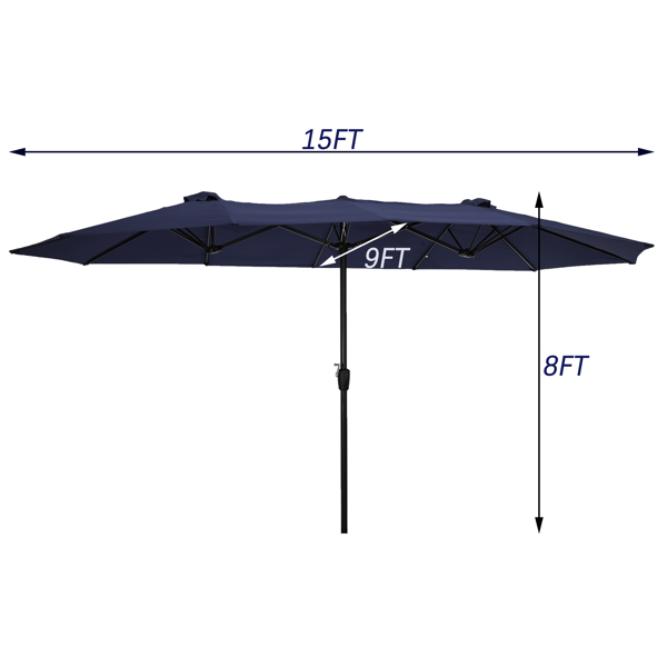 15x9ft Large Double-Sided Rectangular Outdoor Twin Patio Market Umbrella w/Crank-Blue