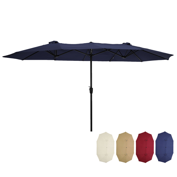 15x9ft Large Double-Sided Rectangular Outdoor Twin Patio Market Umbrella w/Crank-Blue