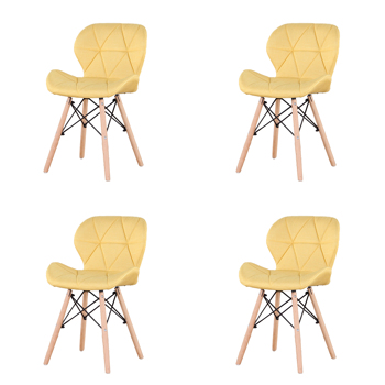 Set of 4 Exquisite Modern Ergonomic Design Linen Dining Chair with Natural Beech Wood Legs for Dining Room, Office, Living Room, Kitchen, Yellow