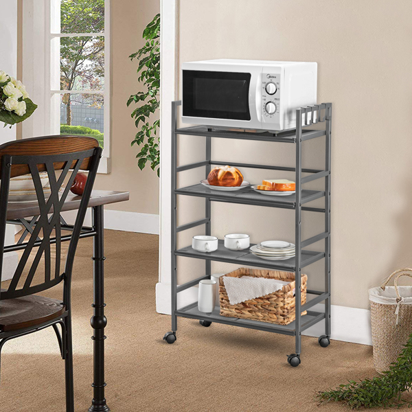  Rustic Industrial Style 4-Shelf Mesh Iron Shelving Unit Storage Rack with Casters Grey