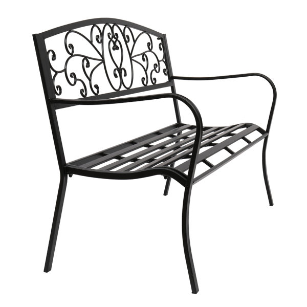 51" Patio Park Garden Outdoor Bench Patio Porch Chair Deck Iron Frame Black