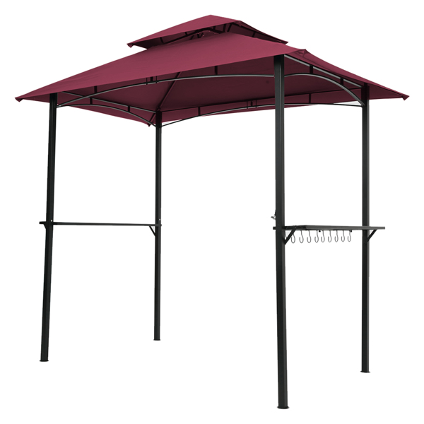 Outdoor Grill Gazebo 8 x 5 Ft, Shelter Tent, Double Tier Soft Top Canopy and Steel Frame with hook and Bar Counters,Burgundy [Sale to Temu is Banned.Weekend can not be shipped, order with caution]