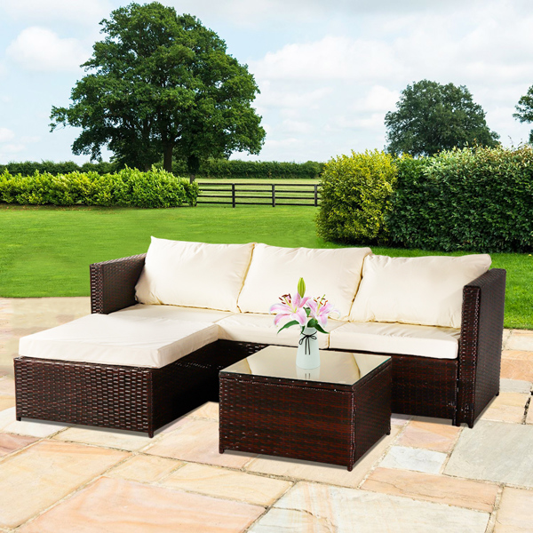  Three-piece Conjoined Sofa Pedal Coffee Table Brown (Combination of 2 Boxes) 