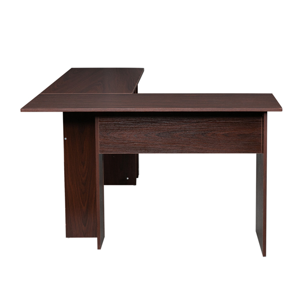 L-Shaped Wood Right-angle Computer Desk with Two-layer Shelves Dark Brown