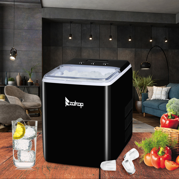 120V 150W 44lbs/20kg/24h Ice Maker Black Plastic Transparent Cover/Display Commercial/Household