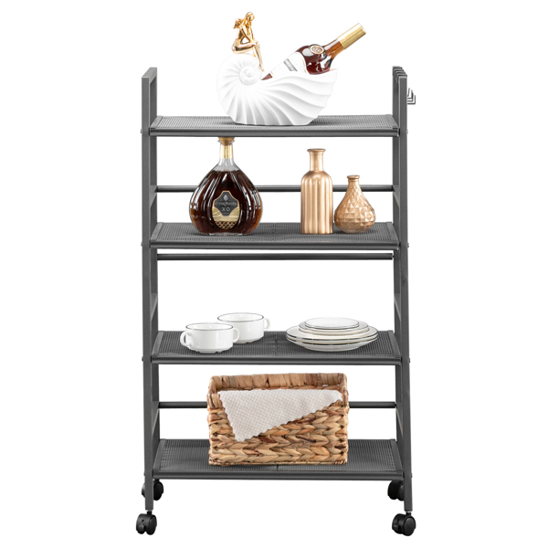  Rustic Industrial Style 4-Shelf Mesh Iron Shelving Unit Storage Rack with Casters Grey