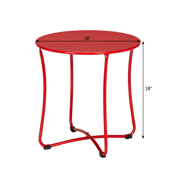 18" Metal Countertop Small Round Table Terrace Wrought Iron Side Table Red