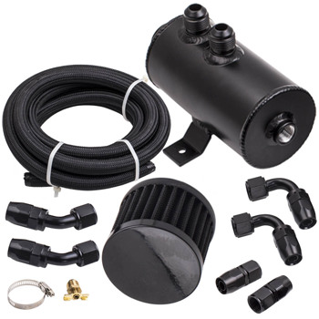 Baffled Engine Oil Catch Can 0.75L Twin Port AN10 + 3M Hose Fitting Kit Universal