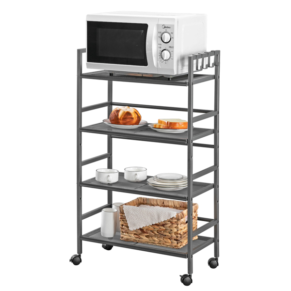  Rustic Industrial Style 4-Shelf Mesh Iron Shelving Unit Storage Rack with Casters Grey