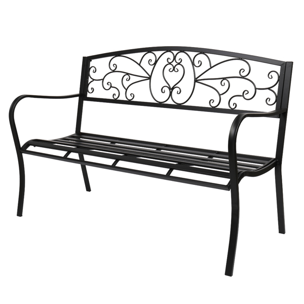 51" Patio Park Garden Outdoor Bench Patio Porch Chair Deck Iron Frame Black