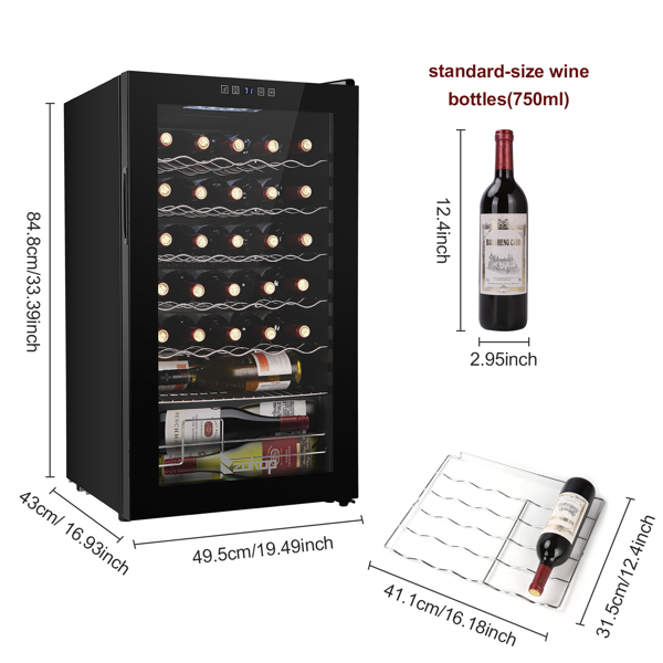 ZOKOP JC-85 115V 85W 3.0cu.ft/85l  Electronic Wine Cabinet Cold Rolled Sheet Transparent Glass Door / 16Bottle with Display Black