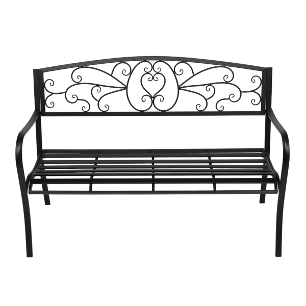 51" Patio Park Garden Outdoor Bench Patio Porch Chair Deck Iron Frame Black