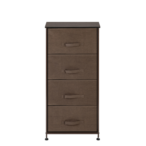 4-Tier Dresser Tower, Fabric Drawer Organizer With 4 Easy Pull Drawers With Metal Frame,Wooden Tabletop For Living Room, Closet, Brown