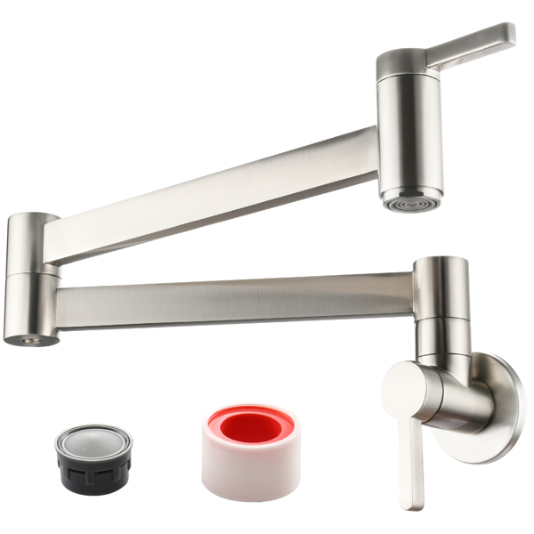Brass Wall Mounted Foldable Faucet Double Handles Fuacet Cold Water Kitchen Tap Brushed Nickel