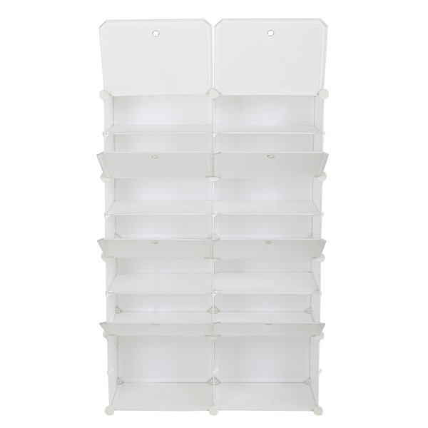 7-Tier Portable 28 Pair Shoe Rack Organizer 14 Grids Tower Shelf Storage Cabinet Stand Expandable for Heels, Boots, Slippers, White