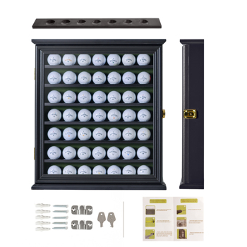 49 Golf Ball Display Case Cabinet Wall Rack Holder w/98% UV Protection Lockable Black