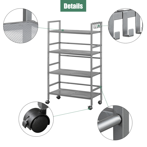 Hodely Rustic Industrial Style 4-Shelf Mesh Iron Shelving Unit Storage Rack with Casters Grey