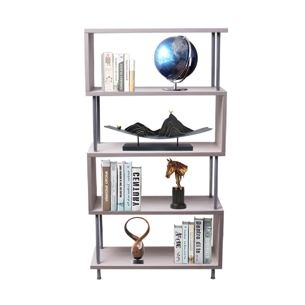 S-Shaped 5 Shelf Bookcase, Wooden Z Shaped 5-Tier Etagere Bookshelf Stand for Home Office Living Room Decor Books Display (Light Beige)
