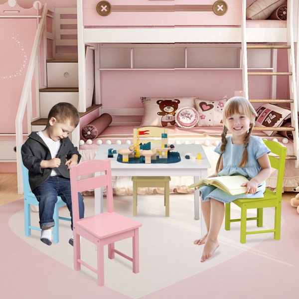 Children's Wooden Table And Chair Set Colorful (One Table With Four Chairs)