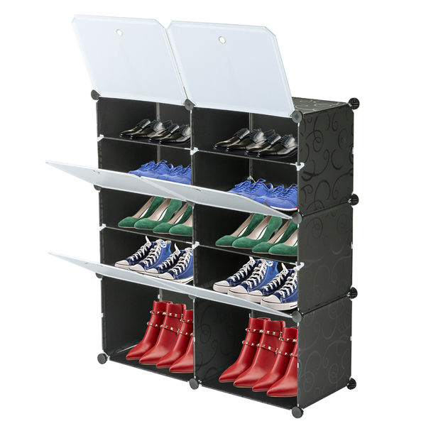 5-Tier Portable 20 Pair Shoe Rack Organizer 10 Grids Tower Shelf Storage Cabinet Stand Expandable for Heels, Boots, Slippers, Black
