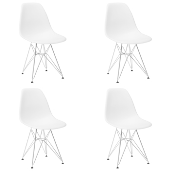  Set of 4 Modern Design Dining Chair with Chrome Metal Legs, Nordic Style Exquisite Design Chair for Living room, Office, Study, Bedroom, White