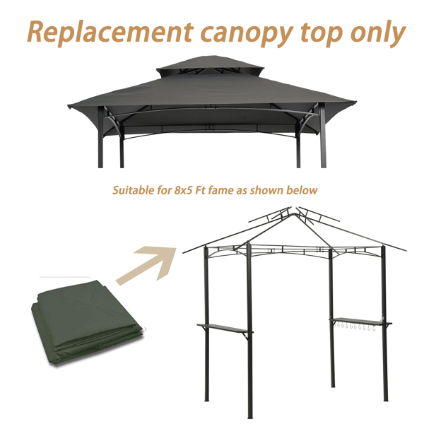 8x5Ft Grill Gazebo Replacement Canopy,Double Tiered BBQ Tent Roof Top Cover,Grey [Sale to Temu is Banned.Weekend can not be shipped, order with caution]