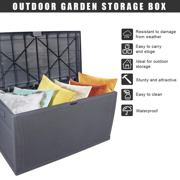 120gal 460L Outdoor Garden Plastic Storage Deck Box Chest Tools Cushions Toys Lockable Seat Waterproof