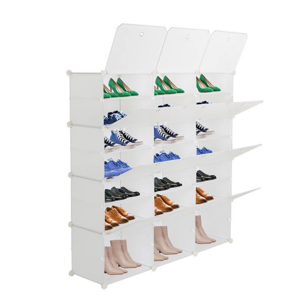 7-Tier Portable 42 Pair Shoe Rack Organizer 21 Grids Tower Shelf Storage Cabinet Stand Expandable for Heels, Boots, Slippers, White