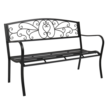 51\\" Patio Park Garden Outdoor Bench Patio Porch Chair Deck Iron Frame Black