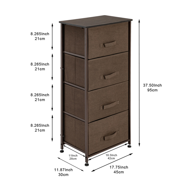 4-Tier Dresser Tower, Fabric Drawer Organizer With 4 Easy Pull Drawers With Metal Frame,Wooden Tabletop For Living Room, Closet, Brown